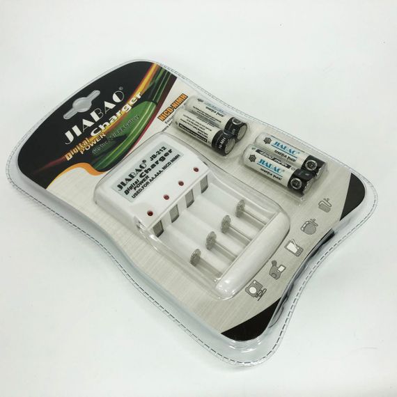 Зарядний пристрій для акумуляторів АА та ААА, Jiabao JB-212 + 4 акумулятори ААА GJ-62