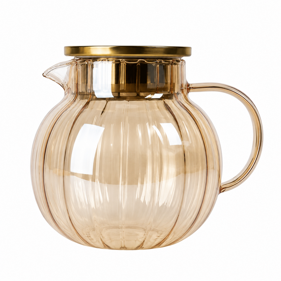 Стильный стеклянный чайник Amber Fresh Wave GK-5530 1,25 л из термостойкого боросиликатного стекла Золотистый