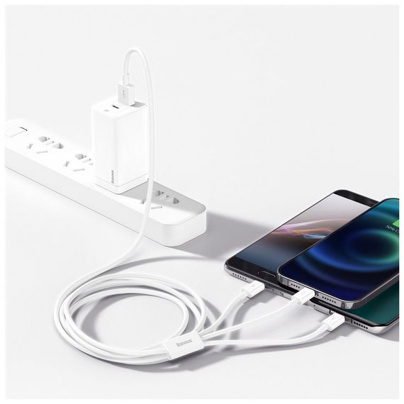 Дата кабель USB 2.0 AM to Lightning + Micro 5P + USB-C 1.5m 3.5A white Baseus (CAMLTYS-02) | Зображення 4