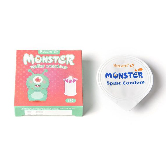 Насадка на член Recare Pink Monster Spike Condom (презерватив з кульками та вусиками), Бірюзовий | Зображення 3