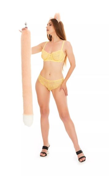 Анальний хутряний хвіст без пробки, Персиковий з білим кінчиком, OKOVA 100 см. sexstyle | Зображення 6