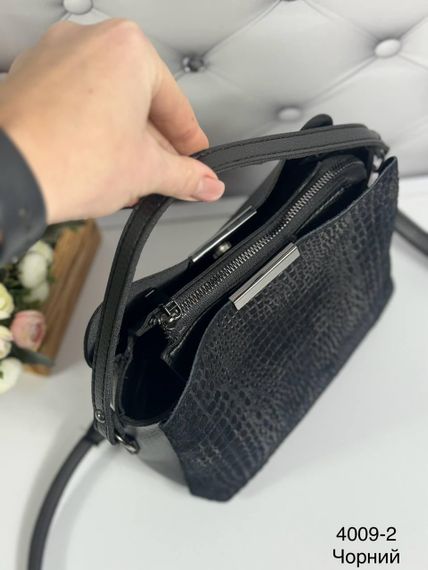 Сумка маленька замшева крос-боді на плече з ручкою Зміїний принт Чорна | Зображення 3