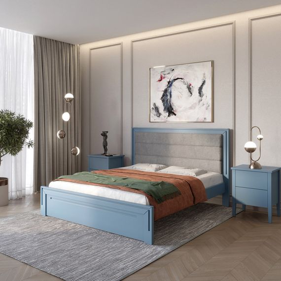 Односпальне дерев'яне ліжко Mebigrand Торонто Т5 Сіро-синій (S7010R90B)/Аляска 93 (сірий) 80х190 см (MBG-9083)