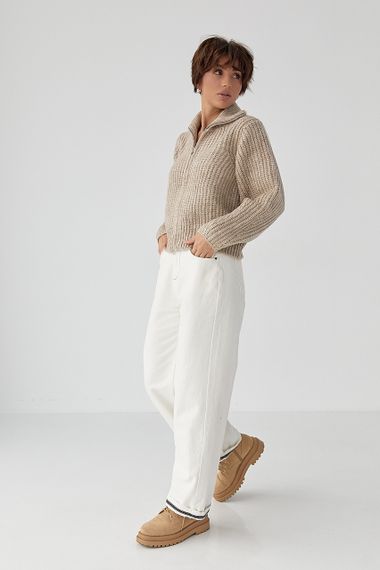 Кардиган на блискавці з крупної в'язки - бежевий цвет, ONE SIZE (є розміри) | Зображення 2