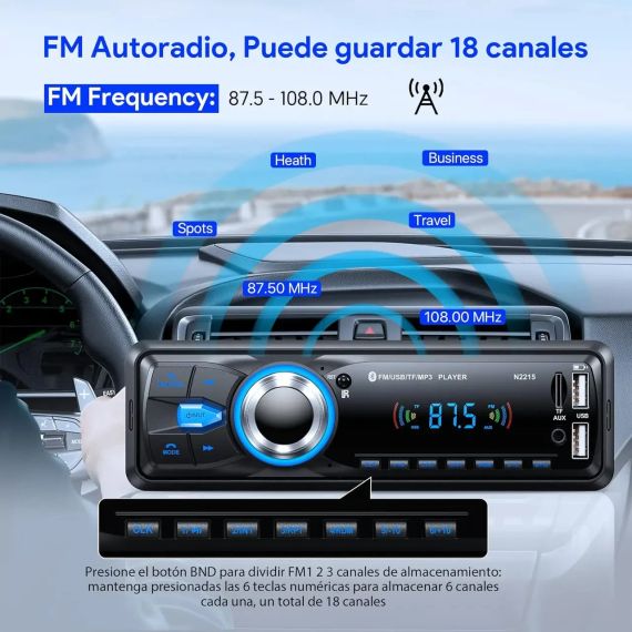 Автомобільна магнітола Chismos Coche Bluetooth N2215 з FM-радіо, USB, AUX, пультом ДУ | Зображення 8