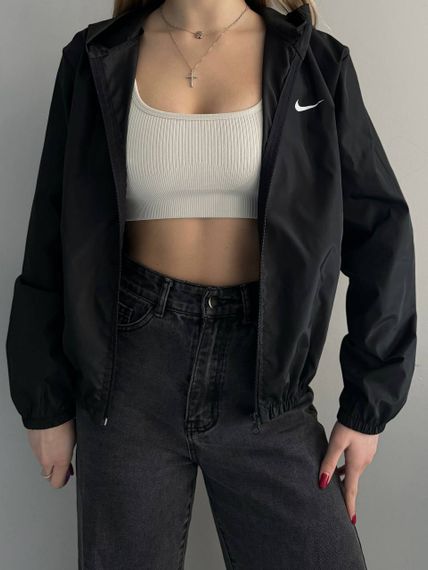 Женская короткая легкая ветровка из плащевки на молнии с капюшоном цвет черный, размер 42/46 TS110 | Зображення 2