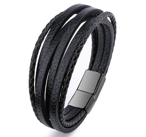 Мужской кожаный браслет Primo Rope Style 20.5 с магнитной застежкой - Black