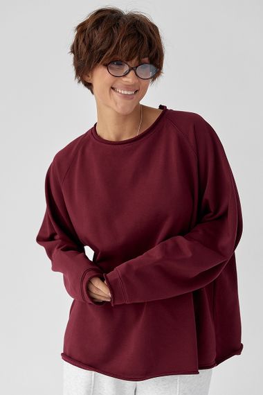 Лонгслів вільного крою з рукавами-реглан - бордо цвет, ONE SIZE (є розміри) | Зображення 4
