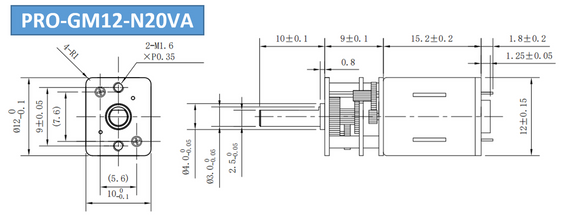 Двигун з редуктором DC PRO-GM12-N20VA 5В 22 об/хв | Зображення 1