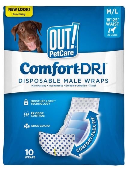 Одноразові підгузки для кобелів OUT! Comfort Dri Disposable Male Wraps, 33 - 45 см, 12 шт