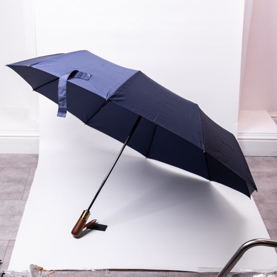 Парасолька автоматична з дерев'яною ручкою класична з поліестеру діаметр 116 см  Синя HP-23-8BL | Зображення 1