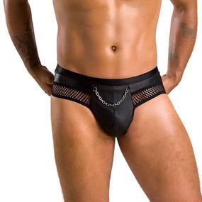 Чоловічі труси з ланцюжком Passion Slip Tom XXL/XXXL, чорні, екошкіра, відкриті сідниці