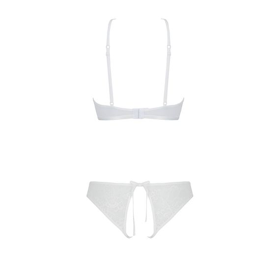 Комплект из бра, трусиков с ажурным декором и открытым шагом Passion URSULA SET S/M, white | Зображення 3