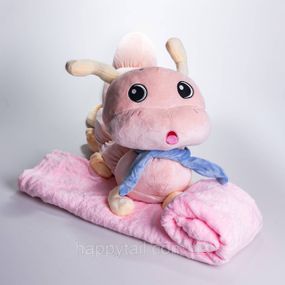 Мягкая игрушка-подушка с пледом Гусеница 110×170 (см) плюшевый детский плед 3в1 Розовый