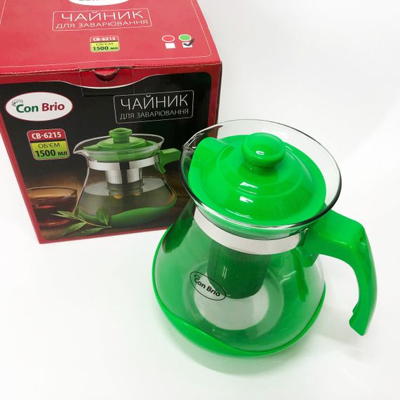 Чайник заварювальний Con Brio Green CB-6215 1,5 л, Чайник самовар скляний. Колір: зелений | Зображення 6