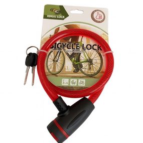 Замок велосипедный KIHUU LOCK 187, 12*80 тросовый, 2 ключа. Цвет: красный UD-20