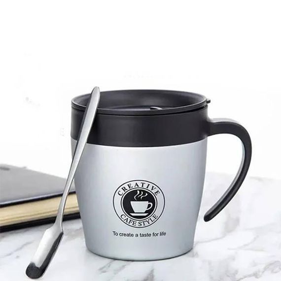 Термокружка с ложкой BN-130 330мл Серебристая