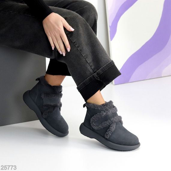 Удобные теплые замшевые зимние серые ботинки на липучке | Зображення 1