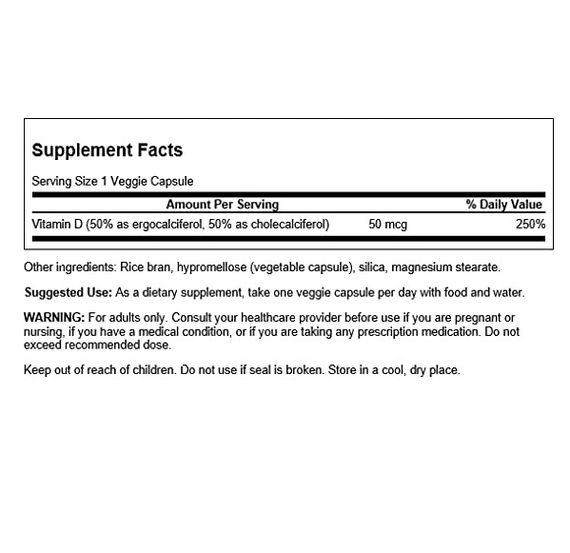 Витамин D Swanson D Complex D2 abd D3 2000iu 50 mcg 60 Caps | Зображення 1