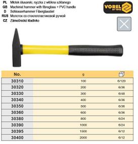 Молоток слюсарний ручка склопластик TUV/GS 1,0 кг VOREL-30390