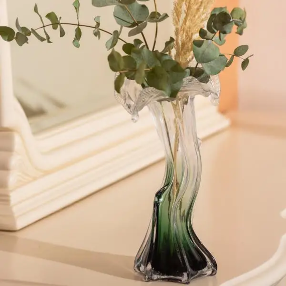 Декоративна скляна ваза для квітів 29 см фігурна Зелена HP-9-1 | Зображення 1