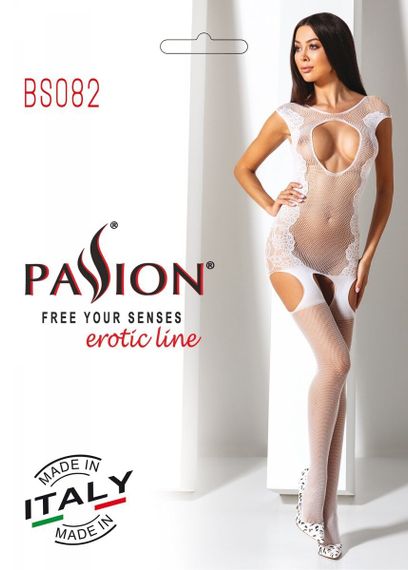Бодистокинг с вырезом и имитацией чулок Passion BS082, Белый, Свадебное бельё, S, M, L, S/M/L | Зображення 2