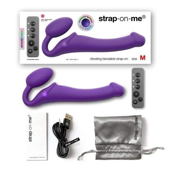 Безремінний страпон з вібрацією Strap-On-Me Vibrating Violet M, діаметр 3,8 см, пульт ДК, регульований | Зображення 5