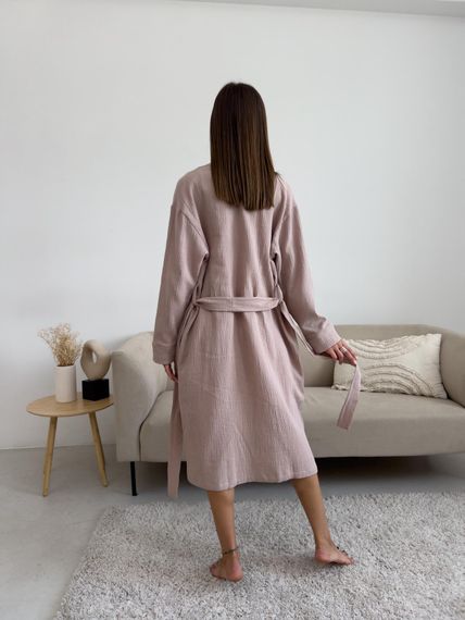 Жіночий халат COSY із мусліну довгий, латте. | Зображення 3