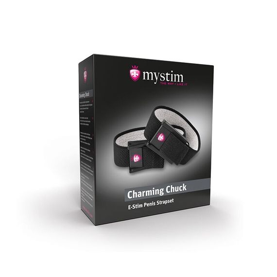 Утяжка для пеніса Mystim Charming Chuck, два регульованих текстильних ременя з електродами | Зображення 3