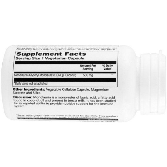 Натуральная добавка для иммунитета Solaray Monolaurin 500 mg 60 Veg Caps | Зображення 1