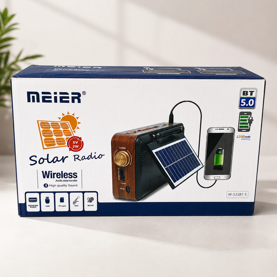 Портативный FM радиоприемник MEIER М-521BTS FM радио проигрыватель с флешкой USB на аккумуляторе с солнечной батареей | Зображення 4