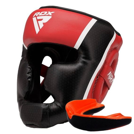 Шолом боксерський  RDX AURA PLUS T-17 Red/Black L (капа у комплекті)
