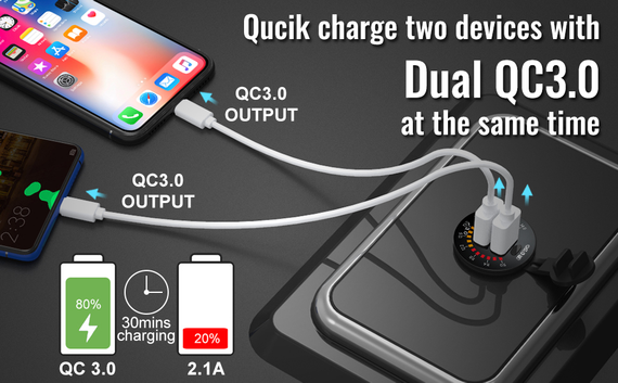 Автомобильное зарядное устройство 12V 24V QC 3.0 Dual USB 18W-36W с подсветкой и выключателем (sv0391) | Зображення 8