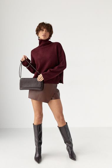 Теплий вільний гольф з розрізами внизу - бордо цвет, ONE SIZE (є розміри) | Зображення 2