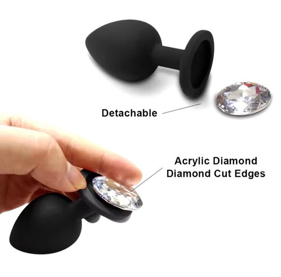 Анальна пробка з кристалом, чорна анальна пробка, анальна пробка зі стразою маленька S | Зображення 5
