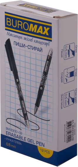 Ручка гелевая Пиши-Стирай Erase Slim 0,5 мм, чёрные чернила BM.8300-02 BUROMAX (4823078962485) | Зображення 2