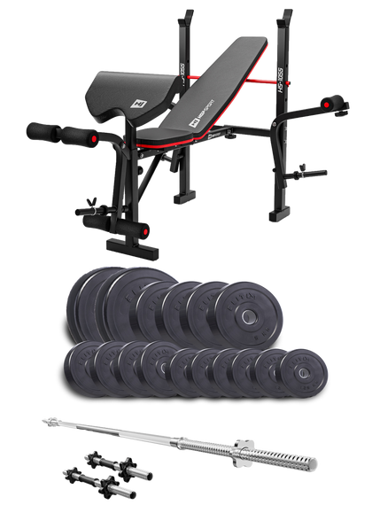 Набір Elitum Titan 68кг з лавою HS-1055 Pro, штангою та гантелями