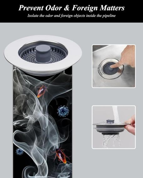 Зливна пробка-фільтр для кухонної мийки 2 шт, заглушка для раковини 70-86 мм, для утримування води, запаху, фільтрації відходів | Зображення 1