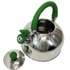 Чайник из нержавеющей стали со свистком 2,5л UNIQUE UN-5302 Зеленая ручка