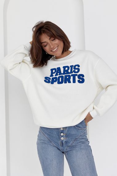 Теплый свитшот на флисе с надписью Paris Sports - молочный цвет, L (есть размеры) | Зображення 4