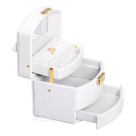 Скринька для прикрас з еко шкіри 3 яруси із замком органайзер для ювелірних виробів HP-5-23W | Зображення 2