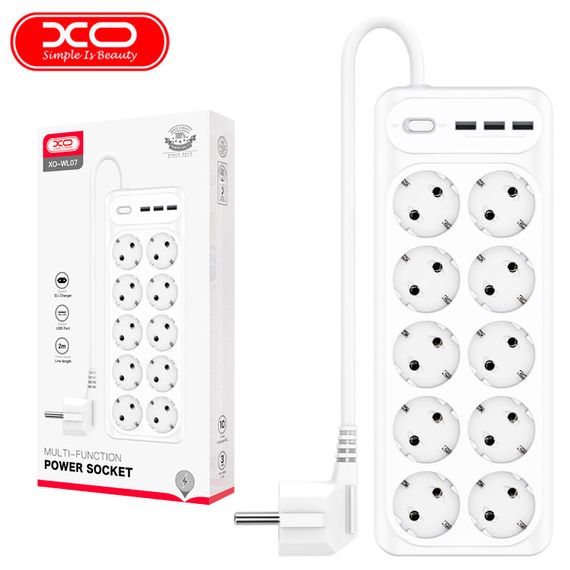 Подовжувач мережі 10 розеток/3USB/3,1A XO WL07 білий (MAW-44066_941)