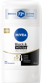 NIVEA Black & White Invisible Антиперспірант-стік, 72 години, Silky Smooth 50 мл
