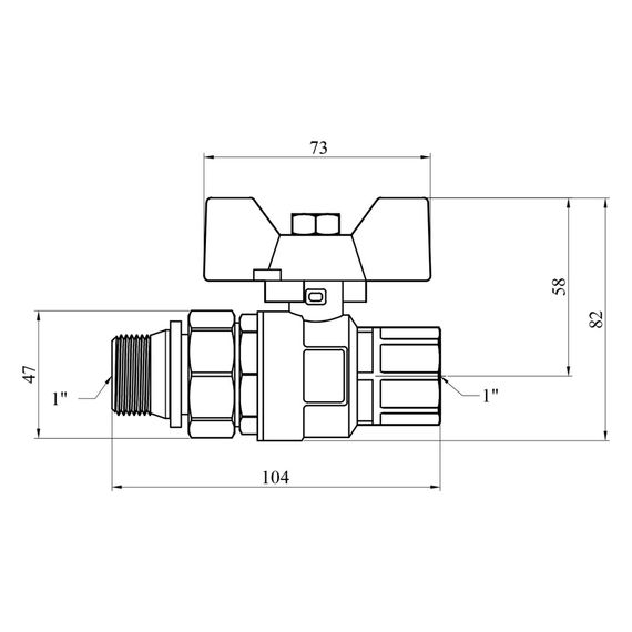 Кран-американка кульовий прямий Kroner 1" ВЗ PN40 метелик, нікельований (CV033222) | Зображення 1