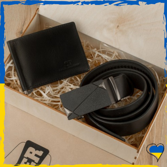 Набір подарунковий для чоловіка Leather Collection (портмоне і ремінь автомат) натуральна шкіра
