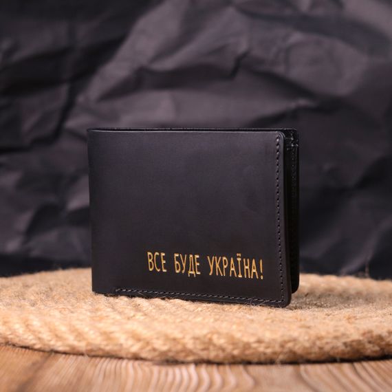 Надежное кожаное портмоне из винтажной кожи в два сложения Украина GRANDE PELLE 16735 Черный | Зображення 5