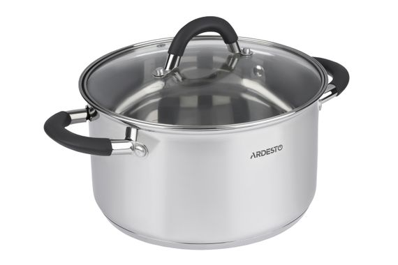 Кастрюля Ardesto Gemini Salerno, стеклянная крышка, 2.5 л, серые ручки с силиконом,нержавеющая сталь (AR1925CS)
