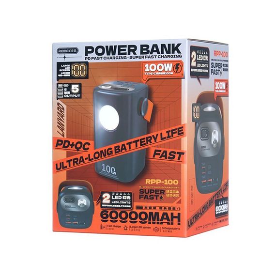 УМБ Remax RPP-100 60000mAh 100W + 22.5W PD+QC повербанк для ноутбуків, планшетів (Black) | Зображення 5