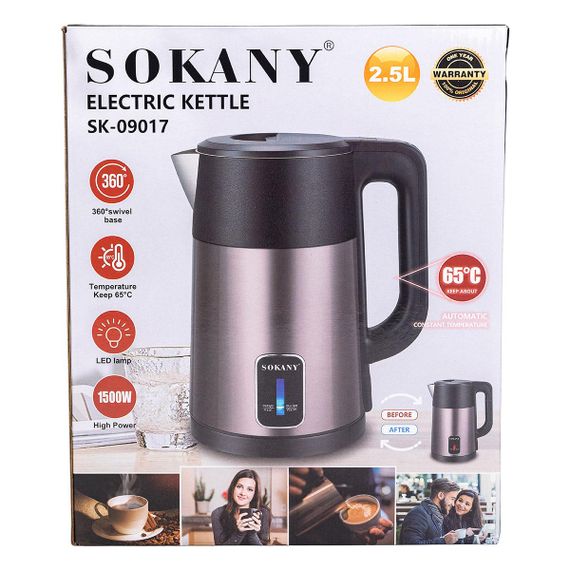Электрочайник с автоматическим отключением 2.5 л Sokany дисковый бытовой 1500 Вт SK-09017G | Зображення 6