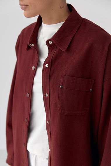 Вільна котонова сорочка на кнопках - темно-червоний цвет, ONE SIZE (є розміри) | Зображення 2